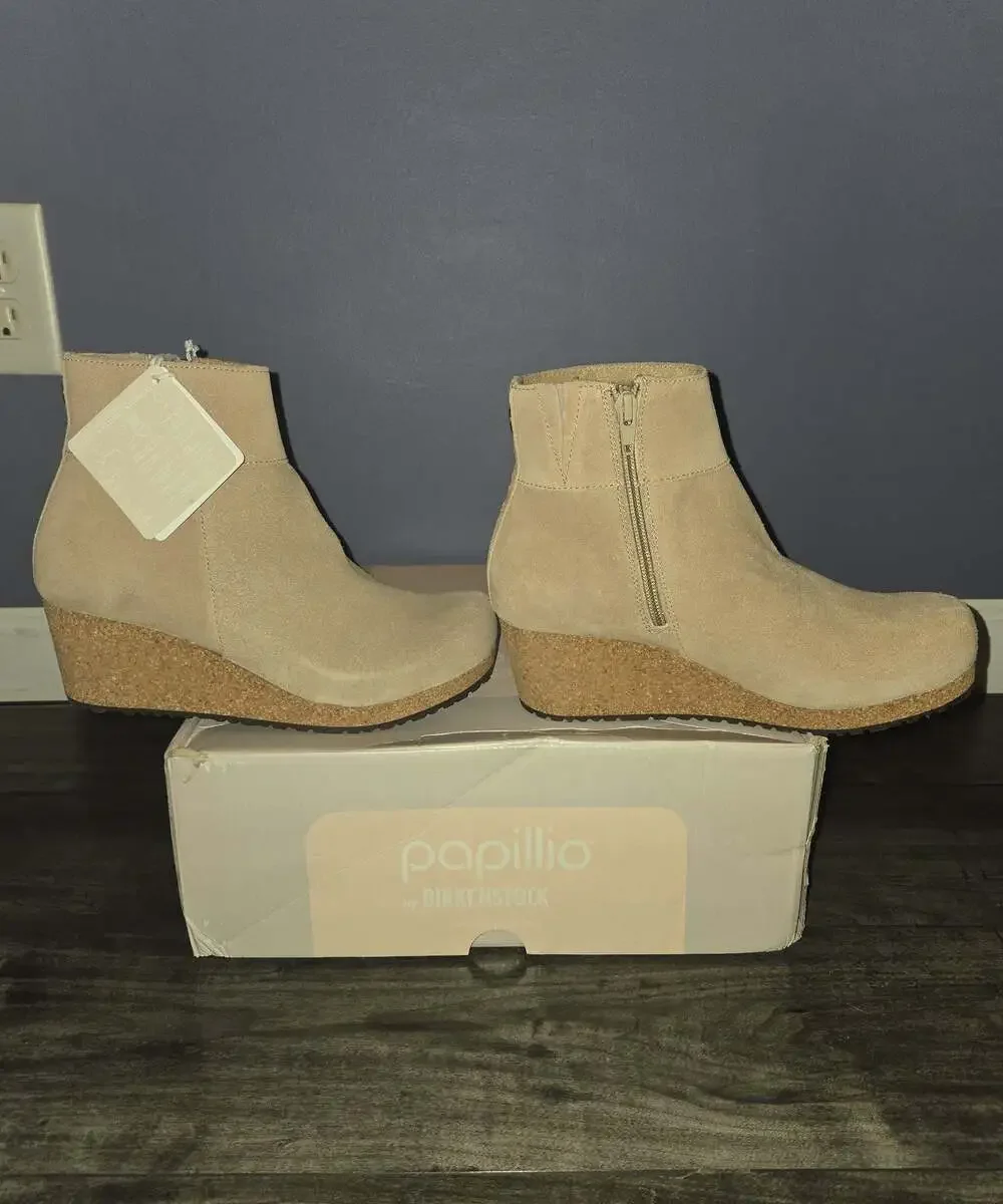 New Birkenstock papillio ebba wedge booties warm sand sz 37